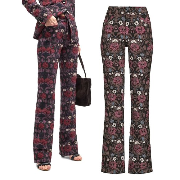 PAIGE Naomi Floral Jacquard Flare Dress Pant NWT - Picture 1 of 13